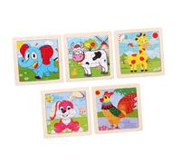 Hohopeti 5 pièces Puzzle Bois pour Garçon Fille Éducatif Animaux Cartoon Éveil Tactile et Cognitif pour Tout-Petits Éléphant Coq Vache Lapin Girafe