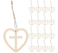 Hohopeti 50 Pièces Lot Étiquettes Bois Coeur et Croix Bois Naturel Non Fini pour Artisanat DIY Décoration Fête Religieuse et Amour