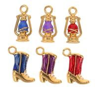 Hohopeti 6 Pièces Western Boot Oil Lantern Charms Acier Inoxydable Doré Pendentifs Émaillés pour Bijoux DIY Breloques Artisanales Cowgirl pour Colliers Porte-clés et Créations de Noël