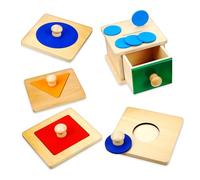 Hohopeti Blocs Jouets Géométriques en Bois Et Tirelire pour Tout-Petits, Taille Unique, Éducatif Et Apprentissage des Formes, Développement Cognitif, Jeu D'éveil Sensoriel, Coffret 2 Pièces