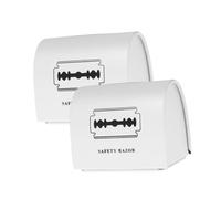Hohopeti Boîte à Rasoirs Jetable Métallique Portable 2 Pièces Compacte, Conteneur à Déchets pour Salon De Coiffure Et Usage Domestique, Support Sécurisé pour Lames Usagées Blanc Imprimé