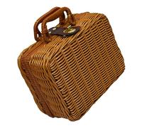 Hohopeti Boîte Rangement Tressée Vintage Portable Organisateur Cosmétique Multifonction avec Poignée Petit Panier Jonc Mer Valise Rétro pour Maquillage et Soins Visage Capacité Optimisée