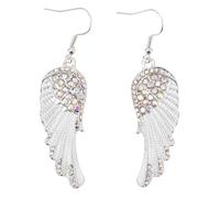 Hohopeti Boucles D’oreilles Ailes D’ange Pendantes en Cristal Blanc Métal pour Femmes Soirée Mariage Taille Unique