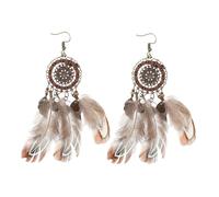 Hohopeti Boucles D’oreilles Bohèmes Plumage Légères Femme Style Indigène Ethnique Voyage Accessoire Pompons à Suspendre