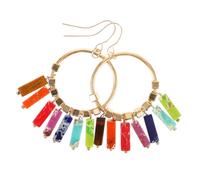 Hohopeti Boucles D'oreilles Bohèmes Colorées à Pompons en Alliage Léger, pour Femmes, Style Bohème Décontracté, Longues Pierres Sept Chakras Multicolores, Élégantes