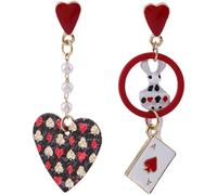 Hohopeti Boucles Oreilles Pendantes Asymétriques Design Cœur Lapin Poker Argentées Bijoux Mode Femme Élégants pour Cadeau