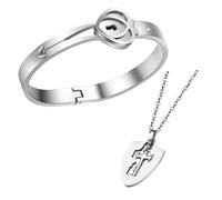 Hohopeti Bracelet Délicat en Acier Titane Cœur et Clé Collier Chic Assorti pour Couple Ensemble Bijoux Femme 2 Pièces Présent Saint-Valentin Symbole Amour Éternel Accessoire Élégant