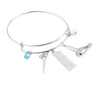 Hohopeti Bracelet Femme Argenté Pendentifs Sèche-Cheveux Ciseaux et Peigne Bijou Original pour Femmes Accessoire Mode Unique Présent Fête des Mères ou Anniversaire