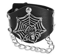 Hohopeti Bracelet Manchette Punk Gothique En Pu Ajustable Tête De Mort Et Toile D’araignée Homme Halloween Mode Large Cuir Synthétique