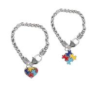 Hohopeti Bracelet Puzzle Autisme Garçon et Filles, Chaîne Main en Alliage de Zinc, 2 Pièces, Charme Cœur et Carré, Accessoire Sensibilisation Doux et Léger pour Fille, Présent Symbolique