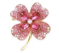 Hohopeti Broche Trèfle à Quatre Feuilles Décorative en Cristal Rose, Épingle de Revers Légère et Élégante pour Tenue Saint-patrick, Accessoire Mode Féminin Polyvalent et Présent
