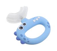 Hohopeti Brosse à Dents Silicone Alimentaire pour Bébé 0-3 Embout Buccal en U, Poils Extra-souples 360°, Motif Dinosaure Bleu, Anneau de Dentition Sécurisé pour Soin des Gencives Sensibles