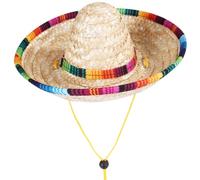 Hohopeti Chapeau de Paille Tressé Réglable pour Animal de Compagnie Taille M Couleur Beige avec Corde Ajustable Style Mexicain Chapeau de Soleil Respirant pour Activités Extérieures