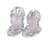Hohopeti Chaussures de Latine à Paillettes Antidérapantes Semelle Ronde Taille L Couleur Argentée Pantoufles Confortables pour Ballet Orientale et Pilates