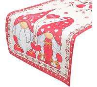 Hohopeti Chemin de Table Saint-Valentin Imperméable 30X180 CM Coton Motif Cœur Gnome Décoration Table Fête Romantique la Cuisine Salle à Manger