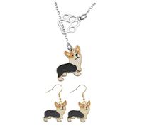 Hohopeti Collier et Boucles Oreilles Corgi Bijoux Chien Mignon pour Femmes et Filles Pendentif Animal Décoratif Festif