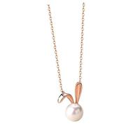 Hohopeti Collier Pendentif Lapin Femme en Or Rose 18 Carats, Collier de Perles Élégant et Polyvalent, Chaîne Ras du Cou Petite Taille, Bijou pour Femmes, Présent Saint-valentin