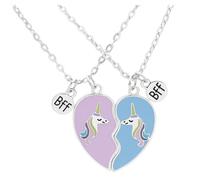 Hohopeti Collier Pendentif Licorne en Alliage 2 Pièces Chaîne Cou Fille Collier Cousu Cœur Emboîtable Présent Amitié pour Meilleures Amies Style Élève Décoration Clavicule