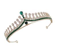 Hohopeti Couronne de Mariée en Métal Doré Vert Diadème en Strass pour Femmes Accessoires pour Cheveux pour Mariage Anniversaire et Bal de Promo