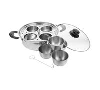Hohopeti Cuiseur à Œufs Vapeur en Acier Inoxydable 4 Œufs avec Coupelles Amovibles et Couvercle Panier Vapeur Compact pour Petit-Déjeuner et Cuisson Polyvalente
