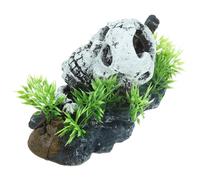 Hohopeti Décoration Aquarium Tête de Crâne en Résine sans Danger, Ornement Halloween pour Aquarium Moyen et Grand, Cachette Naturelle pour Poissons, Décor Créatif et Solide, Accessoire