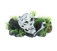 Hohopeti Décoration D'aquarium Facile à Entretenir Halloween Tête de Crâne en Résine Cachette de Poisson Style Unique et Image Vivante pour Aquarium