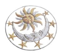 Hohopeti Décoration Murale Suspendue en Fer Forgé Jaune Pendentif Mural Soleil et Lune Artisanat du Métal Ornement Décoratif Extérieur pour Jardin Balcon et Patio Applique Murale