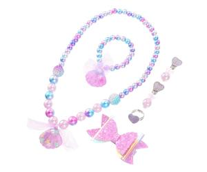 Hohopeti Ensemble de Bijoux Garçon et Filles 6 Pièces Coquillage Perlé Bleu Violet, Collier et Bracelet Perles Synthétiques, Bague Ajustable, Accessoire Fête et Plage pour Petites Filles