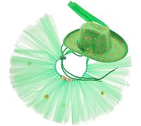 Hohopeti Ensemble de Déguisement Saint-Patrick pour Chien et Chat, Jupe Tutu Ajustable en Tulle Chapeau Trèfle Doré, Costume Festif pour Animaux de Compagnie, Accessoires Cosplay pour