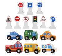 Hohopeti Ensemble de Véhicules de Construction en Bois pour Garçon et Filles 9 Panneaux de Signalisation, Cognitif Éducatif en Bois Sûr, Modèle de Voiture pour Développer Motricité