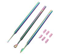 Hohopeti Ensemble D'outils pour Nail Art en Métal Double Extrémité, Repousse-cuticules Precision Finition Miroir, Kit Manucure 6 Pierres à Aiguiser, Pochette Pvc Portable pour Soin