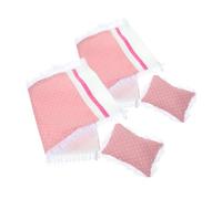Hohopeti Ensemble Literie Maison de Poupée Rose 2 Pièces avec Drap et Oreiller pour Lit Miniature N°3, Kit Décoratif et Accessoires Chambre Poupée, Linge de Lit Doux et Confortable