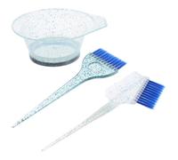 Hohopeti Ensemble Pinceau de Teinture Capillaire Transparent Bleu 3 Pièces Bol Mélangeur Gradué Réutilisable pour Salon et Usage Domestique, Kit Outils Coloration Cheveux Poils Souples