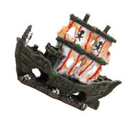 Hohopeti Épave de Bateau Décor pour Aquarium Cachette pour Poissons et Crevettes Décoration Eau Douce et Eau de Mer Accessoire Aquarium