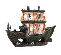 Hohopeti Épave de Bateau Décor pour Aquarium Cachettes pour Poissons et Crevettes Décoration Eau Douce et Eau de Mer Grotte Élevage pour Crevettes