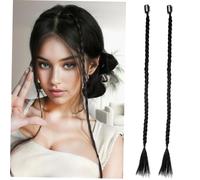 Hohopeti Extensions de Cheveux Tressés 2pcs en Fibre Haute Température Noir, Clip Chic et Stylé pour Créer Instantanément une Nouvelle Coiffure, pour Filles et Femmes