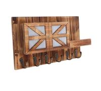 Hohopeti Farmhouse Wall Mounted Storage With Wooden Hooks And Floating Shelf Rustic Key Holder And Coat Rack For Entryway Compact Natural Wood Organizer In