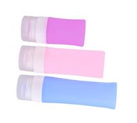 Hohopeti Flacons de Voyage en Silicone 38Ml Violet, 60Ml Rose, 80Ml Bleu - Ensemble de 3 Bouteilles Cylindriques Souples Anti-Fuite Pochette PVC - Bouteilles Rechargeables Pratiques pour