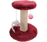 Hohopeti Griffoir pour Chat d'Intérieur en Sisal Double Niveau et Deux Balles Suspendues Poteau à Griffer en Peluche Couleur Rouge Foncé Accessoire pour Chaton et Couleur Aléatoire