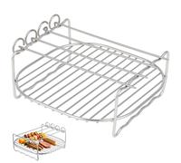 Hohopeti Grille Brochette Air Fryer Rectangulaire en Acier Inoxydable, Double Couche Lisse et Résistante, Accessoire pour Barbecue et Cuisson Vapeur