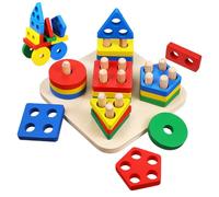 Hohopeti Jeu Éducatif Bois Empilable pour Garçon Fille Blocs de Triangles et Reconnaissance des Formes et Couleurs Puzzle Montessori Éveil pour Garçons et Filles