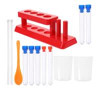 Hohopeti Kit D’expérimentation Scientifique Stem pour Garçon et Filles - Ensemble de Tubes à Essai en Plastique avec Support, 2 Verres Doseurs, 2 Spatules, 1 Cuillère Doseuse - Éducatif