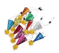 Hohopeti Lot de 10 Chapeaux d'anniversaire pour Animaux de Compagnie Mini Chapeaux Coniques Réglables avec Pompon Perlé Doré Pailleté Adaptés aux Petits Chiens et Chats pour Fête
