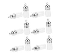 Hohopeti Lot de 12 Pendentifs Mini Fioles en Verre Transparent 23X11Mm avec Bouchon Acrylique Argenté Flacons Rechargeables pour Huiles Essentielles et Parfums Porte-Clés Décoratifs pour