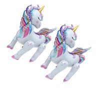 Hohopeti Lot de 2 Ballons Licorne 4D en Aluminium Décoration de Fête Anniversaire Ballon de Licorne Hermétique et Solide pour Décoration de Jardin et Séances Photo