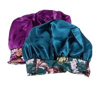 Hohopeti Lot de 2 Bonnets de Sommeil en Satin Imprimé, Grands Bonnets de Réutilisables pour Femmes, Couleur Violet et Bleu, Légers et Compacts, Adaptés aux Cheveux Épais et Bouclés, Voyage