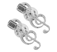 Hohopeti Lot de 2 Broches en Alliage Argenté Épingle de Note de Musique et Microphone Accessoire Unisexe pour Vêtements et Paquet pour Amateur de Musique et Soirée Élégante