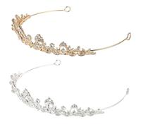 Hohopeti Lot de 2 Couronnes de Mariage en Strass Blanc Serrage-Têtes Argenté et Or Accessoires Cheveux pour Mariée Diadèmes Élégants Multi-Niveaux Bijoux de Tête Vintage pour Cérémonie