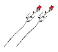 Hohopeti Lot de 2 Épingles à Cheveux Style Chinois en Matériau Stable, Motif Rose Rouge, pour Chignons Féminins, Tenue Forte, Accessoires Coiffure Élégants pour Mariage et Événements