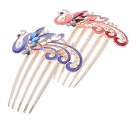 Hohopeti Lot de 2 Peignes à Cheveux en Alliage Strass, 5 Dents Paon, Petit Format, Couleurs Bleu et Rouge, Peignes Latéraux Décoratifs pour Coiffure, Gestion de Frange, Accessoires